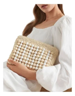 Hot Sale ⭐ Seed Heritage Beaded Straw Clutch In White 😉