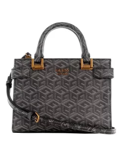 Budget 👍 Guess Atene Logo Satchel Bag In Charcoal ✔️