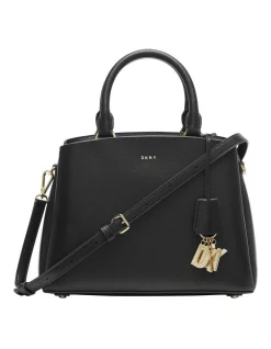 Outlet π DKNY Paige Black/Gold Zip Top Satchel Bag π