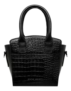 Outlet π Status Anxiety Worst Behind Us Black Croc Zip Top Satchel Bag π
